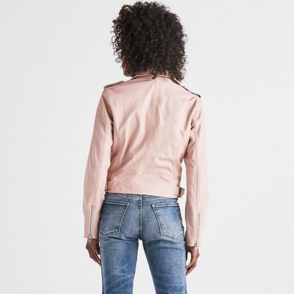 🩷EUC Lucky Brand Core Genuine Leather Moto Full Zip Jacket, Blush Pink, Small - Picture 2 of 16